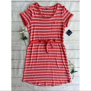 Basic Editions Striped Tie Front T-Shirt Dress